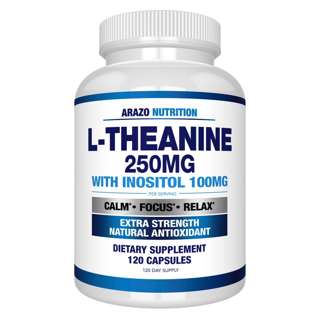 Arazo 营养 L- Theanine 250mg(超强)与 Inositol 100mg, 120 Capsules 蔬菜