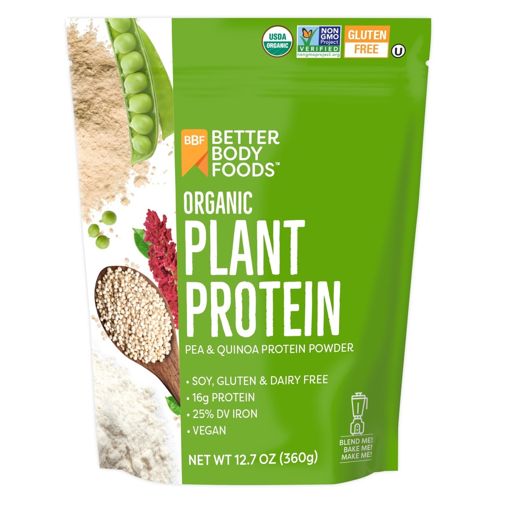 BetterBody Foods 有机植物蛋白粉,16g 蛋白质 24% DV, Vegan, 低网卡布, Gluten Free, 奶制品自由, 无糖添加, 豆类自由, 非GMO, 12.7 Ounces