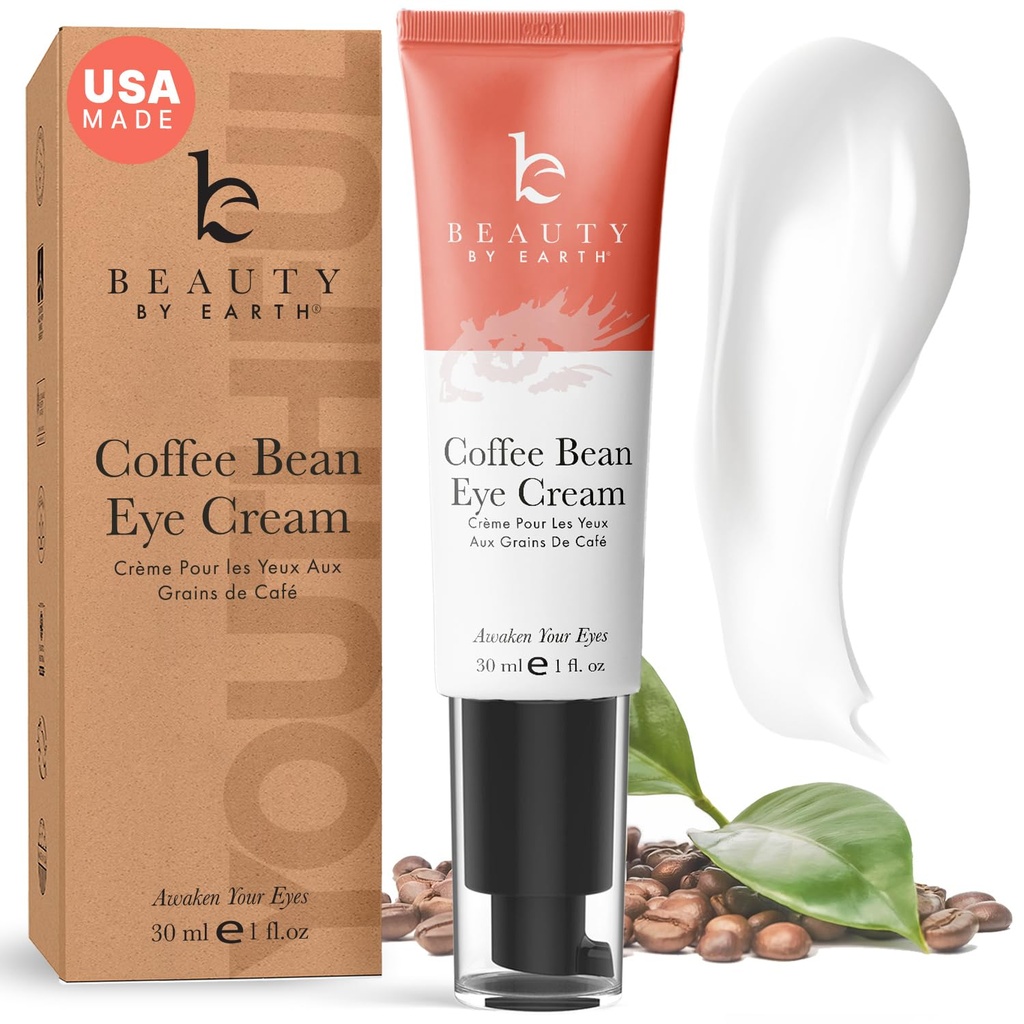 由地球咖啡因眼凝胶(Earth Cafeine Eye Cream for Puffness & Bags Under Eyes)制成的美人——美国用天然和有机成份制成,用甘油和维生素E制成的暗黑圆形眼凝胶制成,Brightens和刷新