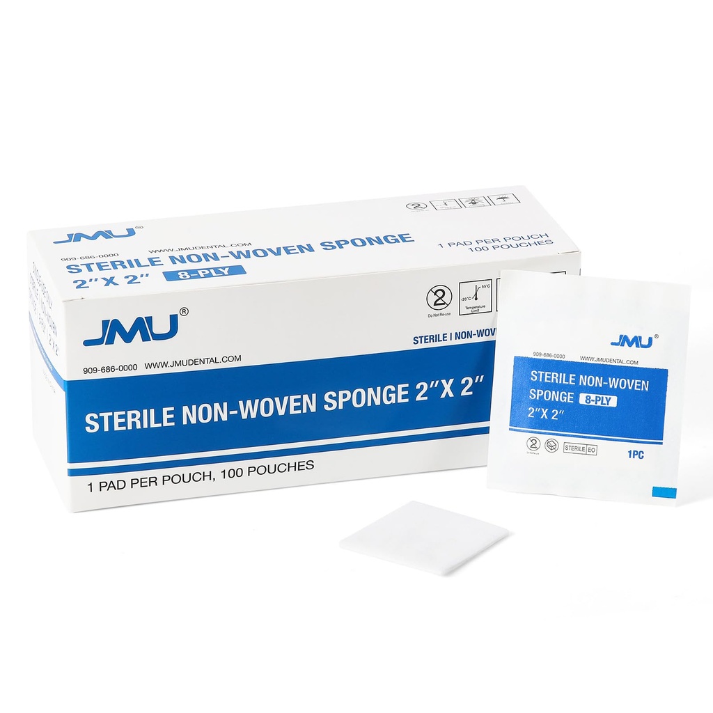 JMU 100 Pack Sterile Gauze Pades 2x2, 8-ply 高吸附性非Werven Sterile Gauze 海绵