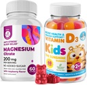 儿童与Adults 2000的维生素D Gummys IU和Magnesium Gummys - 健康维生素D3 补充1000IU - 蔬菜革兰-无糖免疫支持 儿童与Adults的无糖镁 Calm Chews