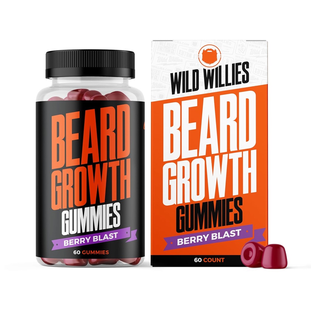 野生威利斯 胡子生长胶类 男子补充剂 - Biotin & 19 Vitamins forstrong, Thicker Facial Hair - 60 Gummys