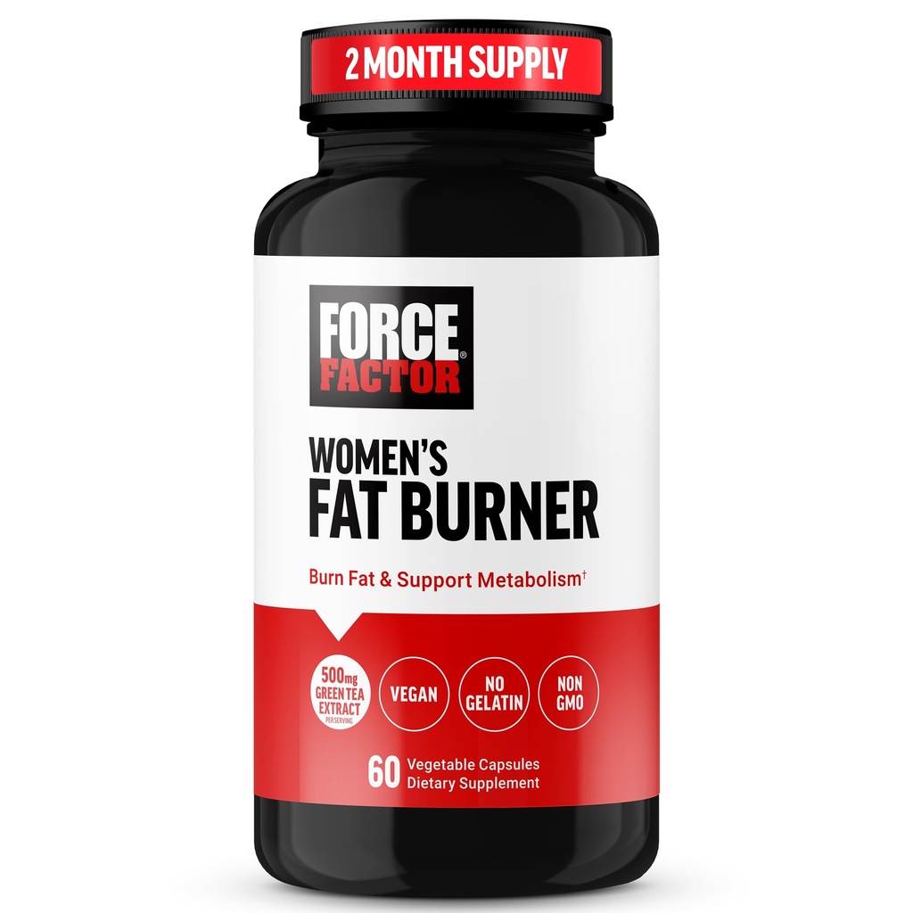 FORCE FACTOR 女性脂肪燃烧器、代谢促进器和重量-损失补充支助、绿色茶脂肪燃烧器重量-损失药丸,帮助能源、饮食和锻炼,Vegan、N-GMO,60 Capsules