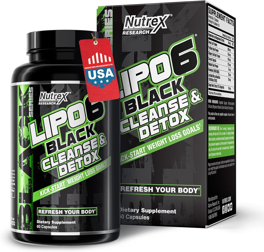 Nutrex Research Lipo-6 Cleanse & Detox for Wight Lost and Districtive Health QQ 7日快动作自然科隆清洁器和女性与男性的Detox 减少布洛丁,助力能量,易消化