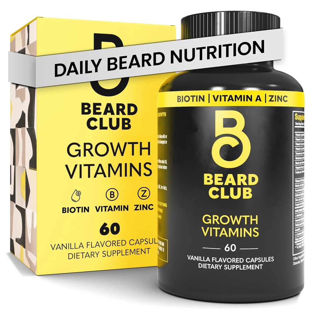 比尔德俱乐部 - 生物素熊的生长维生素 - 支持一只Thicker Fuller Beard,填充补丁 - 矿物和多维生素 帮助支持和刺激更健康的长发
