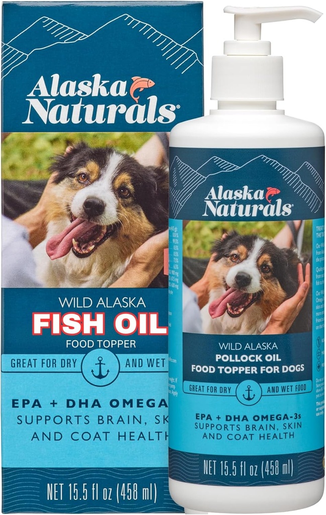 Alaska Naturals Wild Allaskan Fish Oil Supplement for Dogs Skin and Coat 配以 EPA DHA Omega 3 Fatty Acids 可持续液态食品 Topper 15.5 oz. 泵