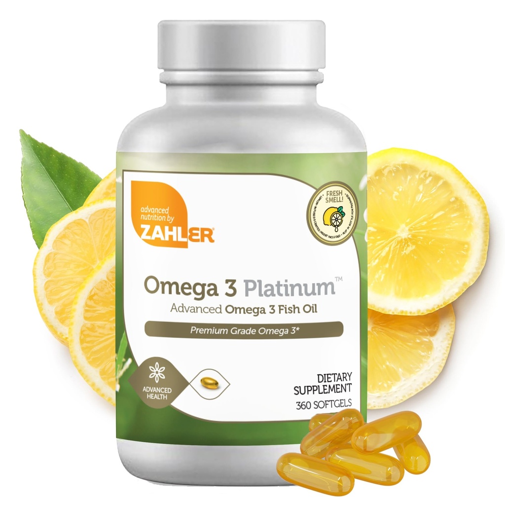 Zahler Omega 3 鱼油 - Omega 3 配有脂肪酸的辅料,600 mg EPA和400 mg DHA - 衍生自Kosher金枪鱼的辅料 - 支持脑和心脏健康(360软胶)