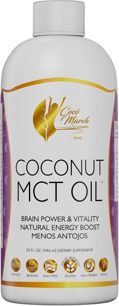 Cocó March N.M.D MCT Oil - 间歇快速支持,代谢,脑电波,来自椰子的自然能源,免去Gluten,奶油,Soy,Vegan & Keto-Friendly,32 Fl Oz