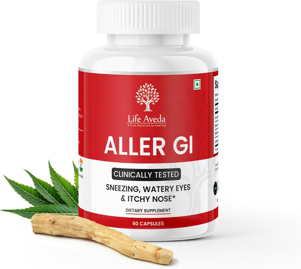 Life Aveda Aller Gi - 用于Runny Nose,喷嚏,痒痒,水眼的完全过敏治疗(500mg) – 用于季节性过敏治疗的全方位Ayurvedic医学 → 60 Capsules(2个月供应)