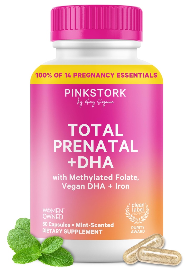 含有DHA、Folate、铁、乔林和维生素B12的产前维生素总数 -- -- 孕前营养 -- -- 妇女产前、妊娠基本素 -- -- 薄荷酶,60卡普苏莱斯,1个月供应量