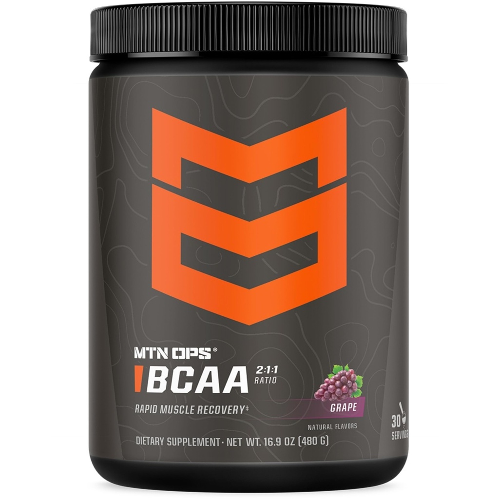 MTN OPS BCAA 粉剂 2:1:1:1 氨基酸补充粉剂,用于快速肌肉恢复和零糖和葡萄糖的修复 - 30 services, Grape