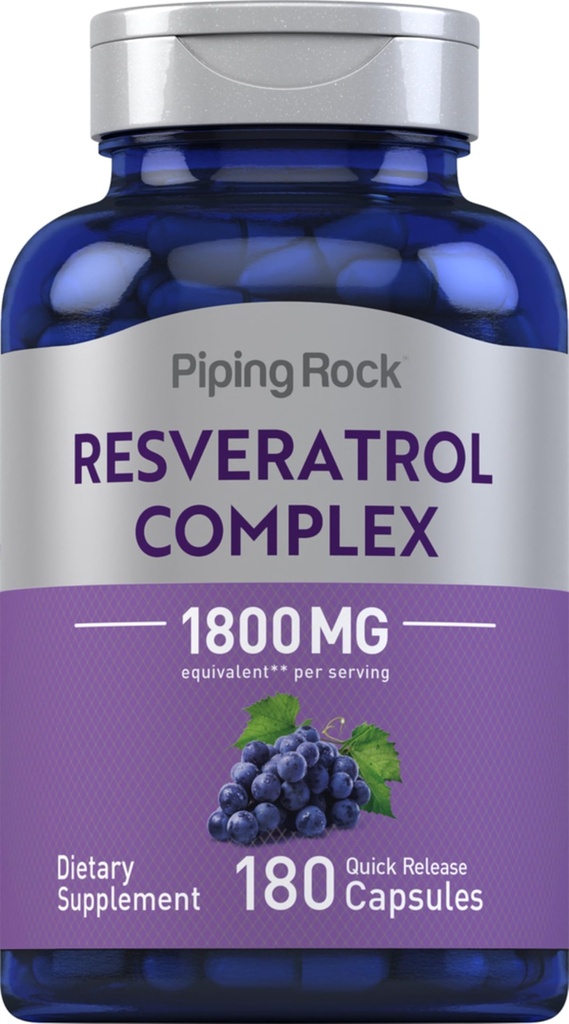 Piping Rock Resveratrol Complex 1800 mg → 180 Capsules → Grape种子提取 → Non-GMO, Gluten 免费补充