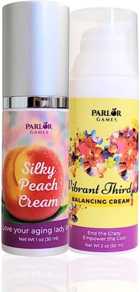 月经再平衡套装:丝绸each桃 Estriol Cream & Vibrant 第三 Progesterone Cream for Women. 用于热闪光、阴道干燥、睡眠问题和脑雾的生物同质雌激素和Progesterone