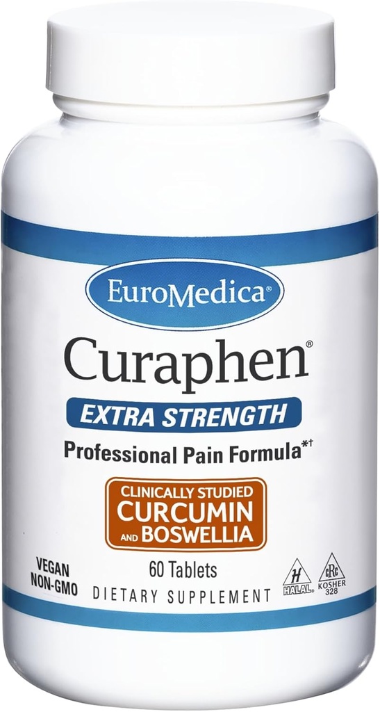 EuroMedica Curaphen 外力 - 60块牌匾 - 专业公式 - Potent Curcumin & Boswellia 配有 DLPA & Nattokinase - 高吸附性 - 60个服务