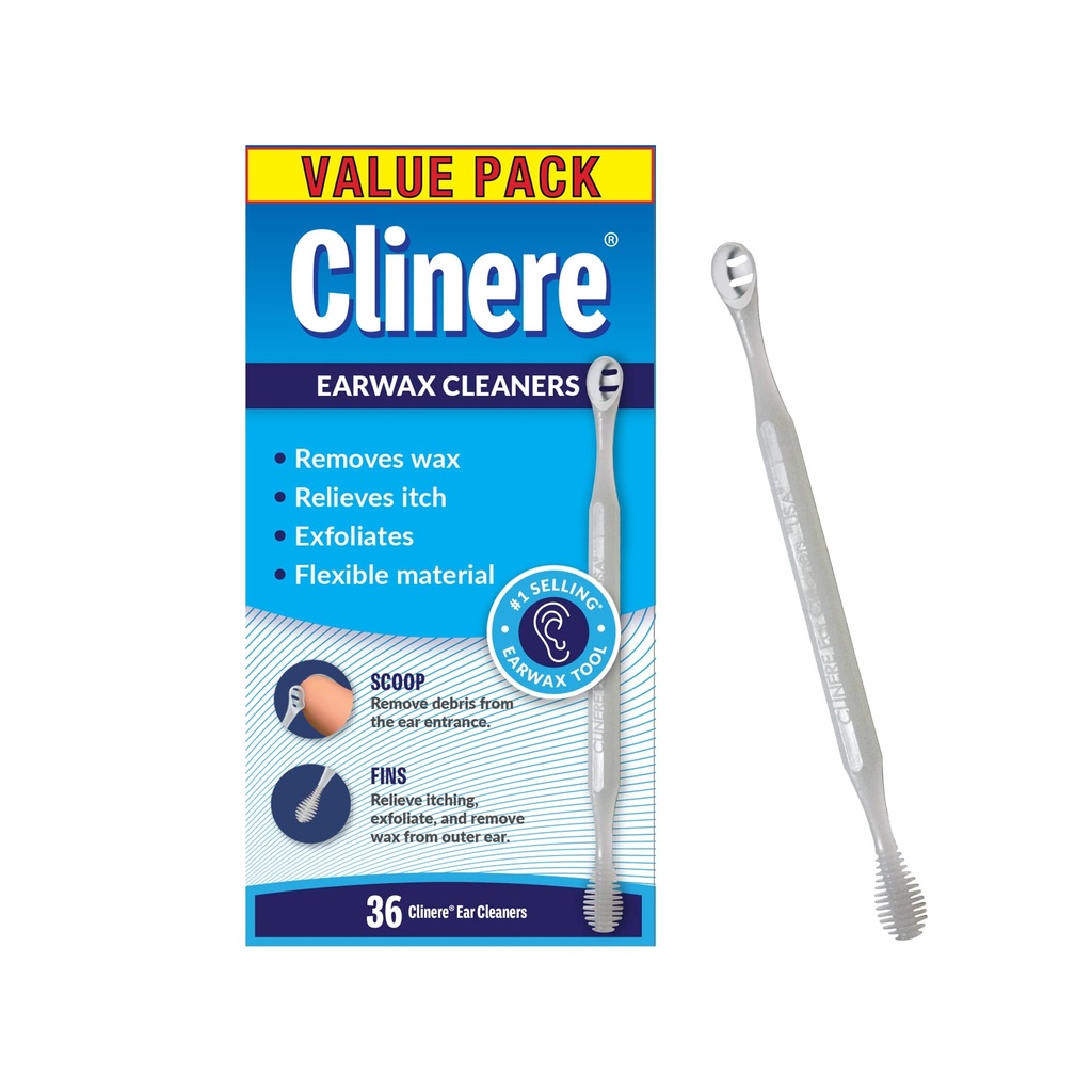 Clinere Ear清洁工、Gentle Canal清洁工和Ear Wex清除工具、减痒、脱脂、36个计数