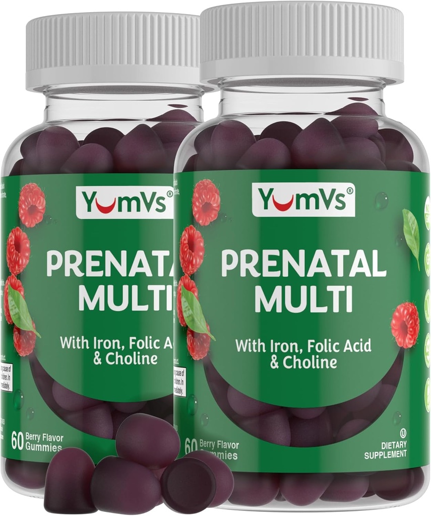 YUM-V's YumVs 妇女产前产卵-有叶酸、铁和胆碱的妇女产前维生素-蔬菜和科舍尔怀孕维生素-妇女产前多维生素-60 Count 2pk