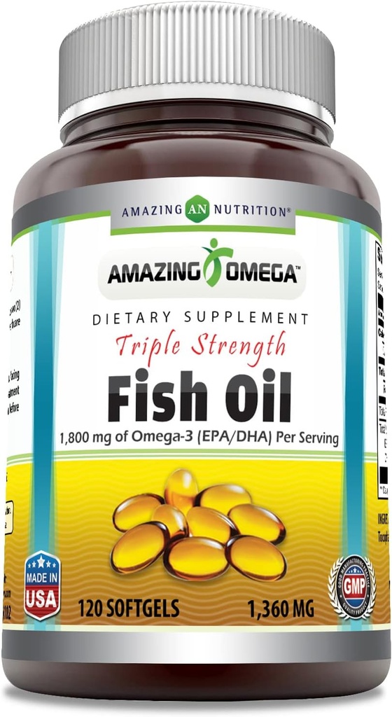 惊人的奥米加三重力量鱼油(Omega-3,EPA/DHA) Supplement → 1360 Mg Per service → 120 Softgels → Non-GMO → Gluten-free → 美国制造