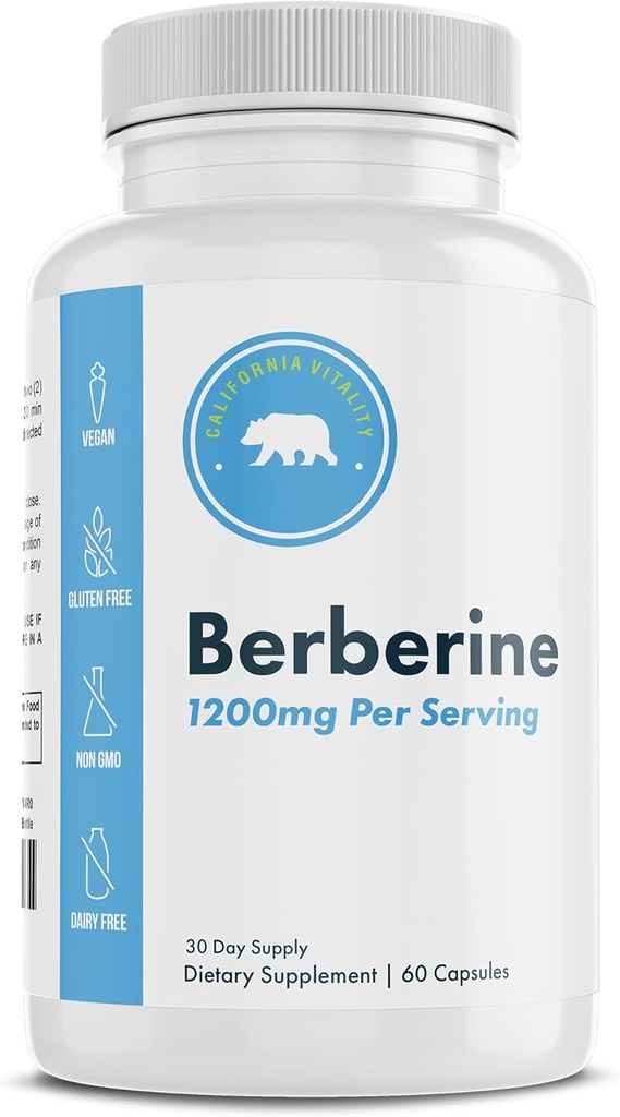 Berberine Supplement 1200mg – 60 Vegan Capsules – Gluten 免费,非GMO,乳品免费30天供应