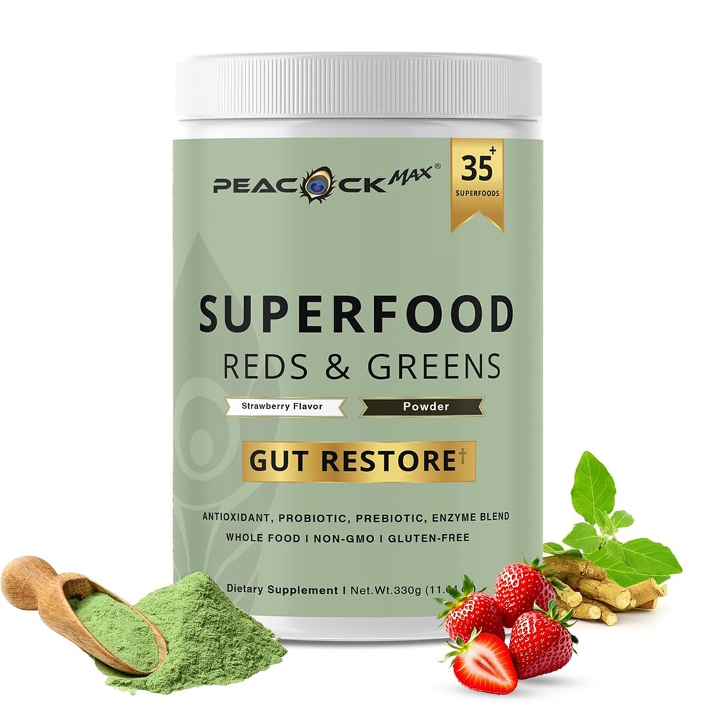 超级食品Reds & Greens粉 - 11.64 oz, Prebiotics & Probiotics for Digestive Health, 超级食品Reds & Greens Powder with Ashwagandha for Gut Health, 豁免,抗氧化剂, Vegan, 非GMO