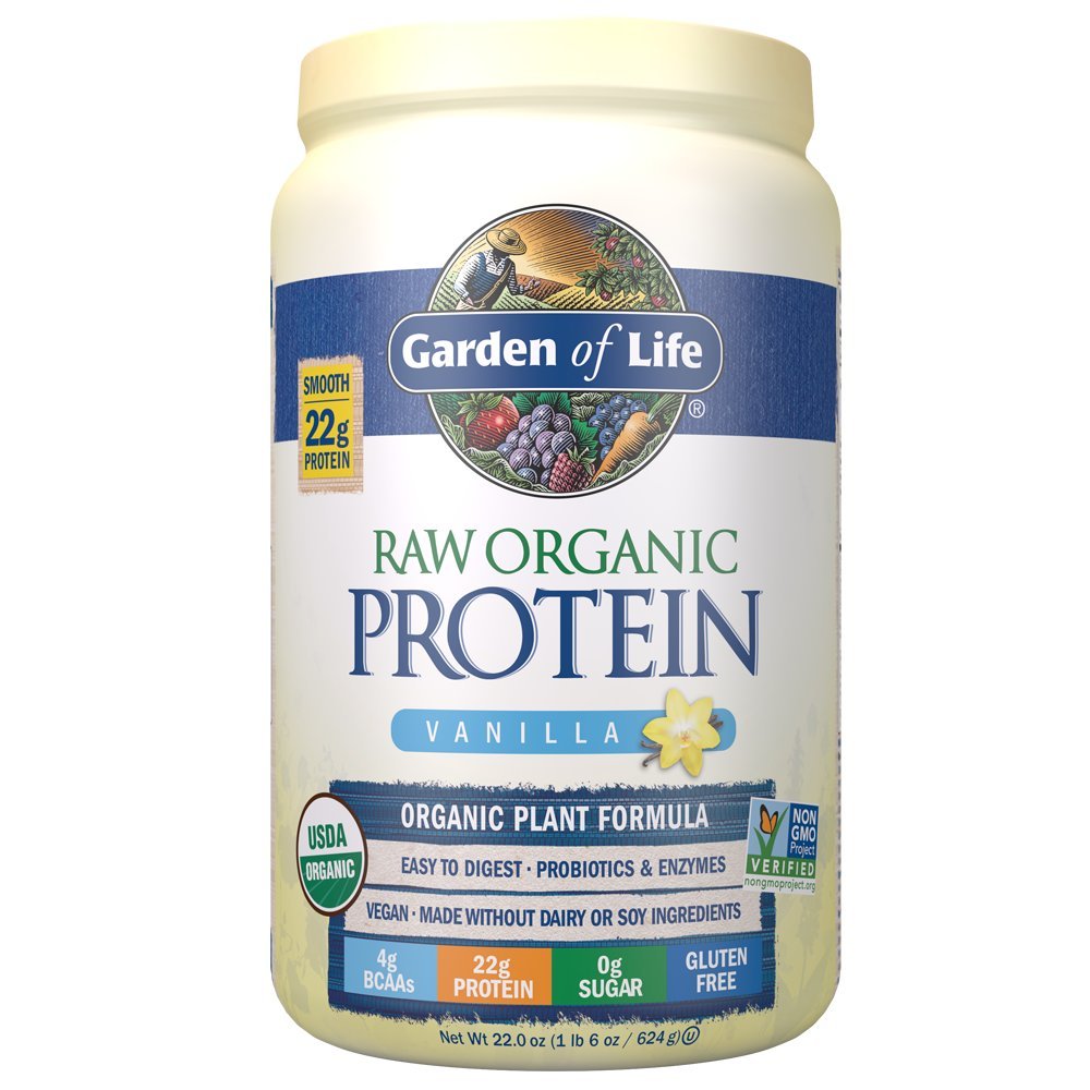 生命花园 原始有机蛋白质 香草粉 20种服务 - 认证 Vegan, Gluten Free, 有机, 非GMO, 植物基无糖蛋白 与Probiotics & Enzymes 摇摆,4g BCAAs,22g 蛋白质