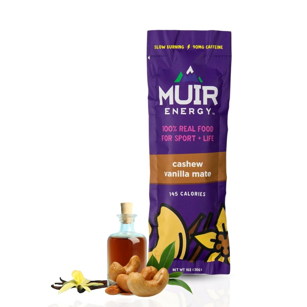 MUIR 腰果香草 Mate Real Food Energy Gel - 10 Counter QQ 有机 Vegen Paleo Non-GMO Gluten-Free 慢速燃烧耐力 Gel QQ 奔跑者自行车手和运动员清洁能源 QQ 无人工火焰