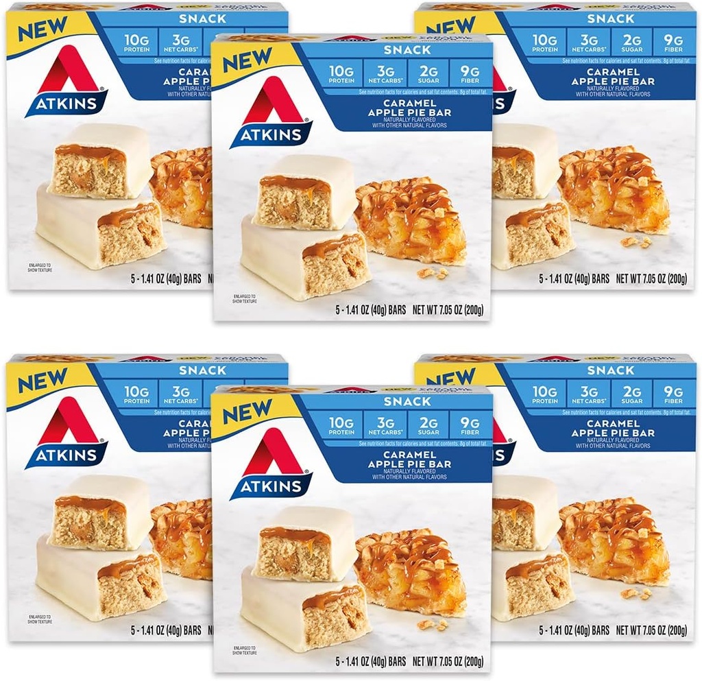 Atkins Snack Bar, 焦糖苹果派, 自然火焰, 蛋白质和纤维的好来源, 低卡布, 低糖(30巴)