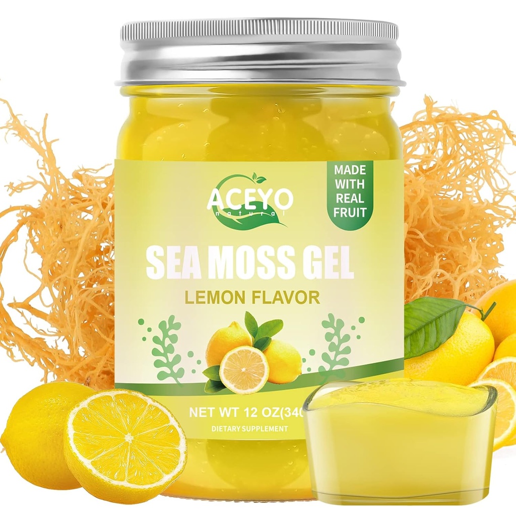 ACEYO(12 OZ) 爱尔兰海 Moss Gel 有机 Raw Vegan Lemon Flavor 102 维生素和矿物野生收获 非GMO Immune Defense Booster 甲状腺素消化支持
