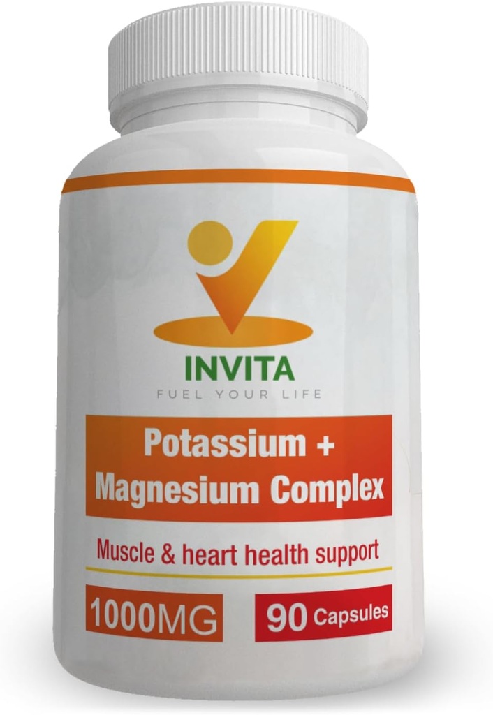 Invita Potassium Magnesium Complex 1000 MG for Leg & Muscle Support I (90 Capsules) - 高吸收钾与镁分离 Oxiede Glycinate Gluconate & Citate
