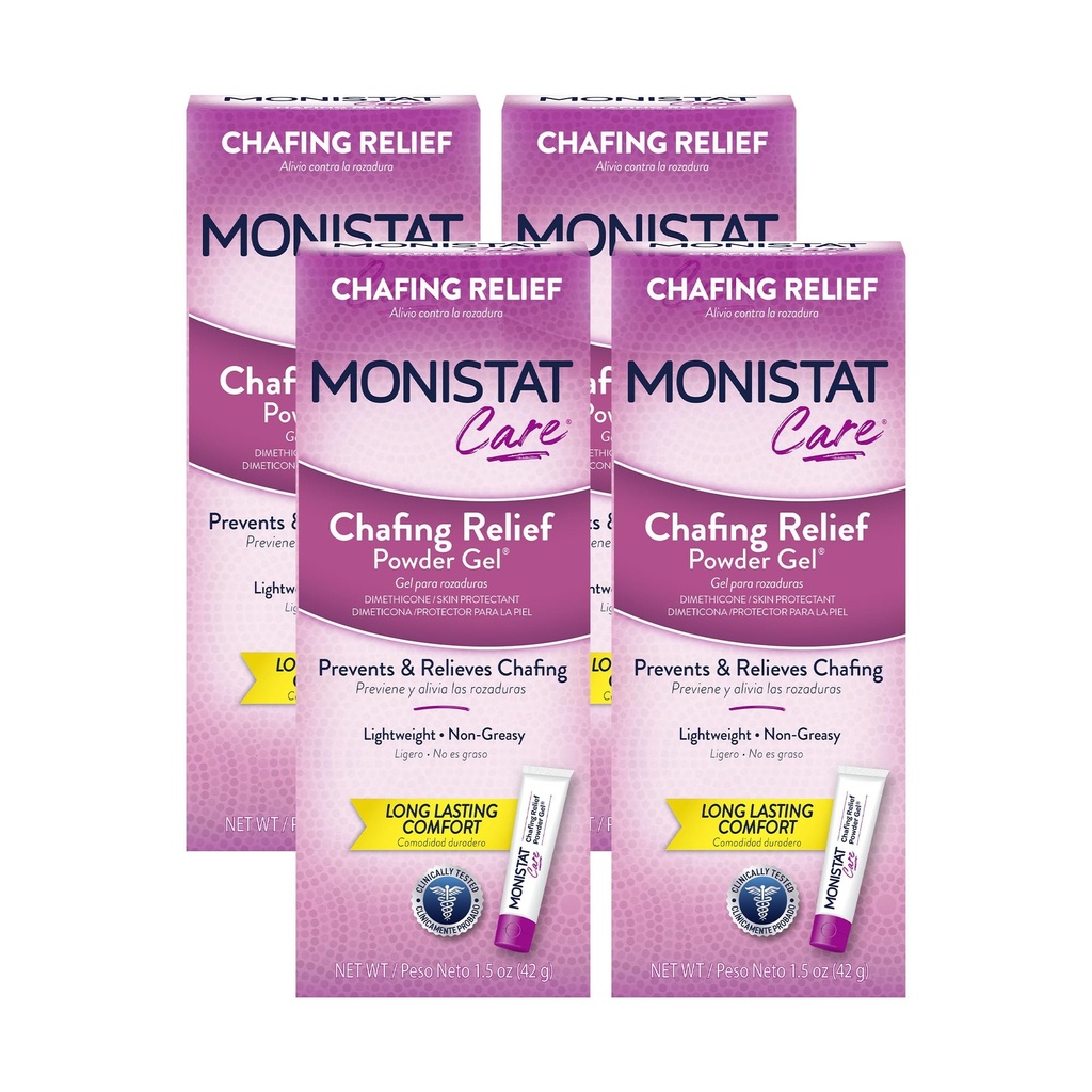 Monistat Chafing Relief Powder Gel, Bikini地区、Thips 和 Bra Lines的长拉式反Chafing防护,1.5 Oz, 包4
