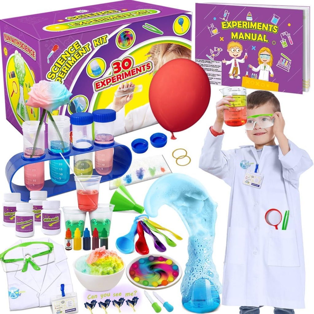 UNGLINGA 30 实验科学套,供有实验室衣的孩子使用,化学套装 STEM 玩具 生日礼物给男孩女孩,科学家服装角色游戏工具 教育学习套装