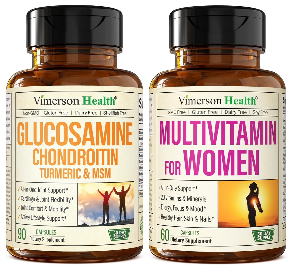Glucosamine Chondroitin Turmeric + 女性的多维他命 2-Bottle 补充药盒, 健康免疫反应, 联合支持, 抗氧化剂属性