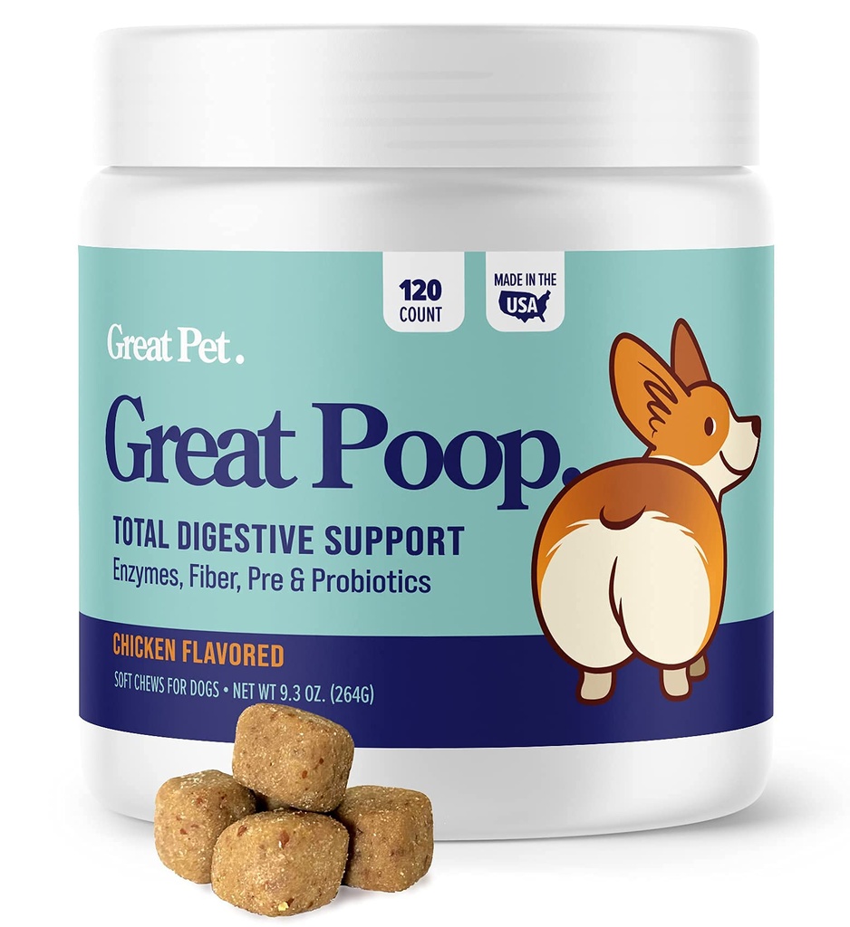 Great Pop Probiotics for Dogs - Fiber for Dogs 配有狗Probiotics和消化酶的辅料 一种健康脂肪,坚固的凳子和痢疾救济 - 鸡肉脆肉软肉 配有预生素