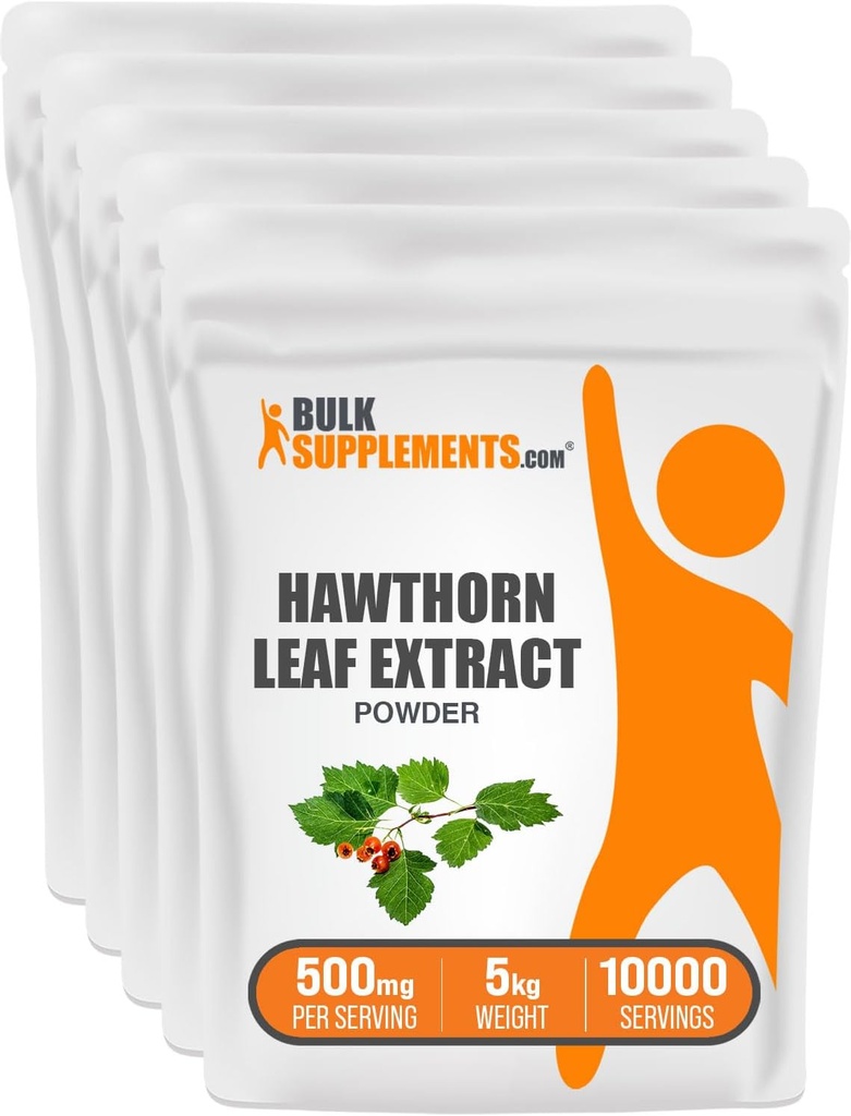 Bulk Assupports.com 霍桑叶片提取粉末 - 霍桑叶片补充剂 - 草药补充剂,Vegan & Gluten Free,每服500毫克,5kg(11磅)(包5)