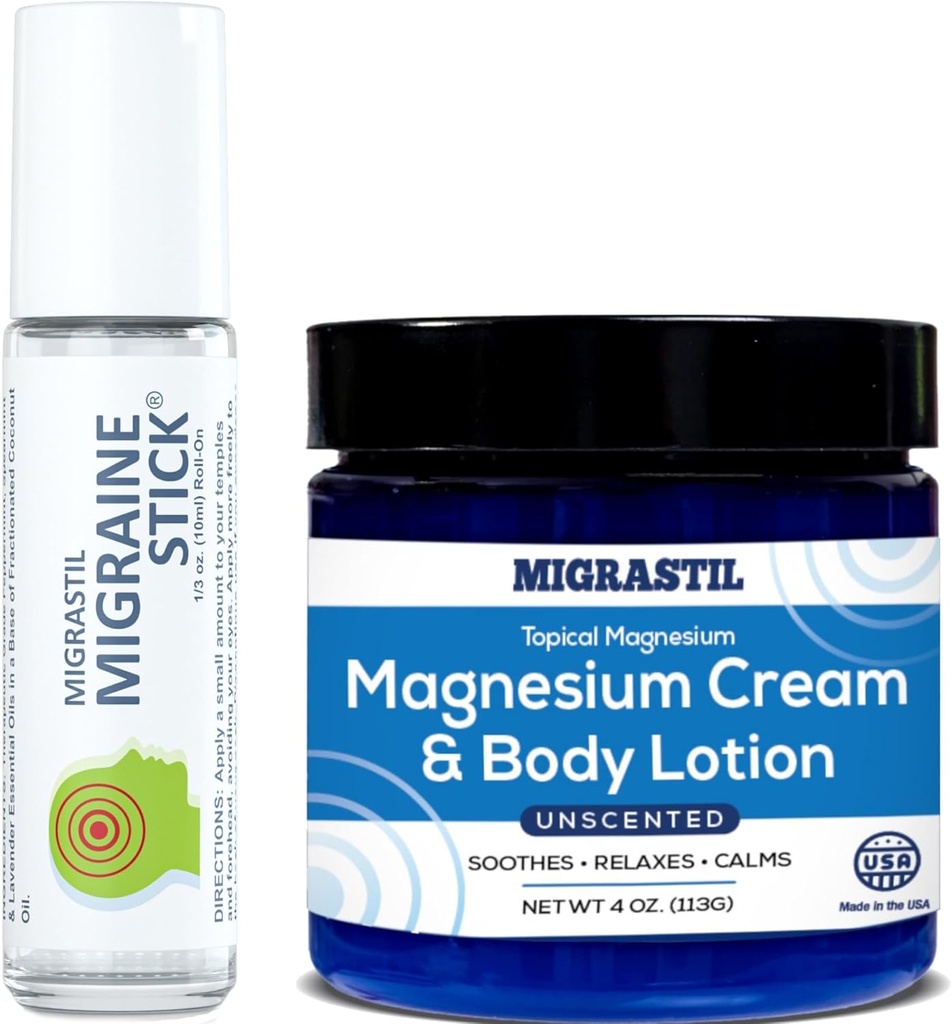 Migrastil Migraine 棍棒 和 托皮镁 奶油和肉质煎饼盒