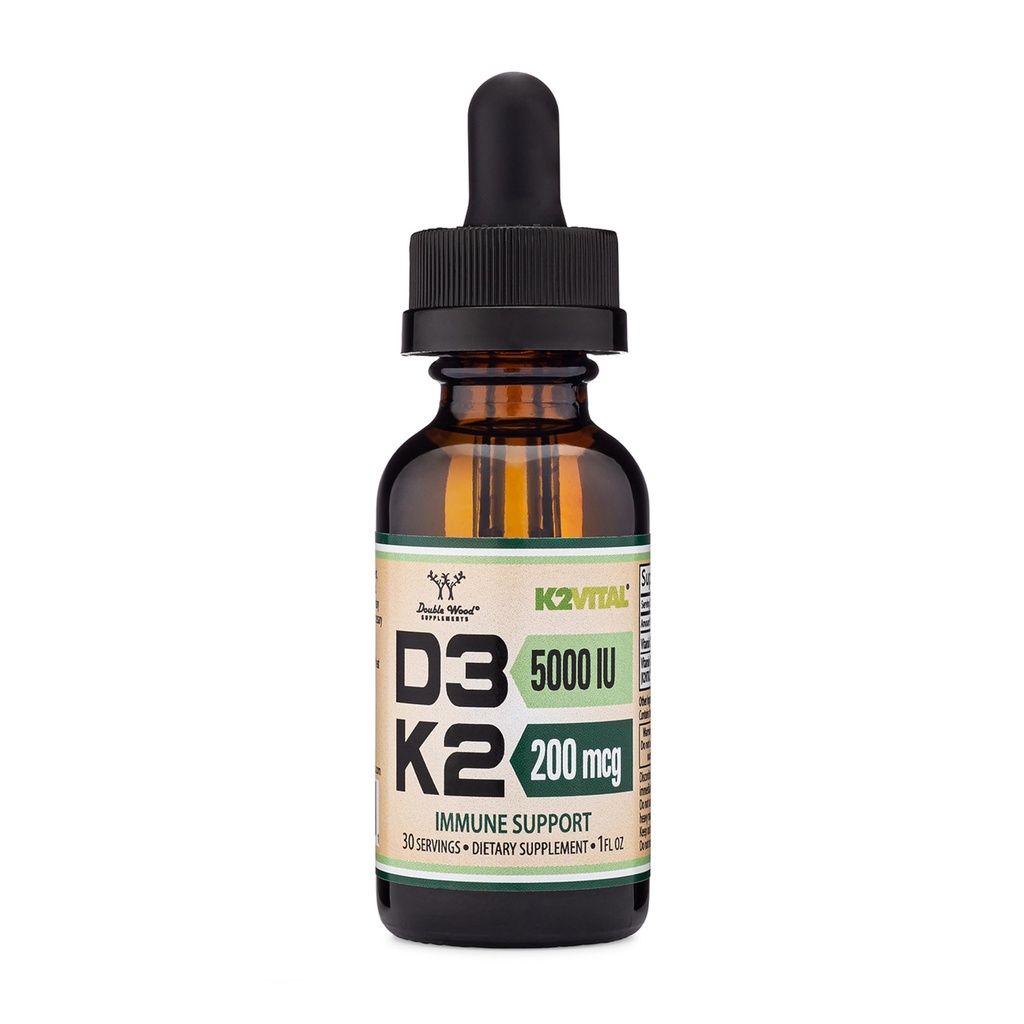 维生素D3 K25,000 IU液体滴(5 000 IU of D3,200mcg,99.9%全转专利K2 MK-7(K2Vital)) Max吸收液体维生素D滴(30 services) 由双木制作