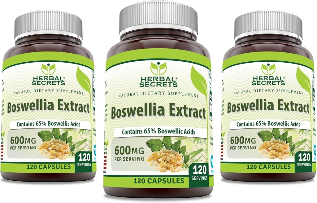 草药秘诀 Boswellia Serrata 提取物(65% Boswellic Acids) 600 mg Capsules 补充物 QQ N-GMO QQ Gluten Free (120 QQ 3 Pack)