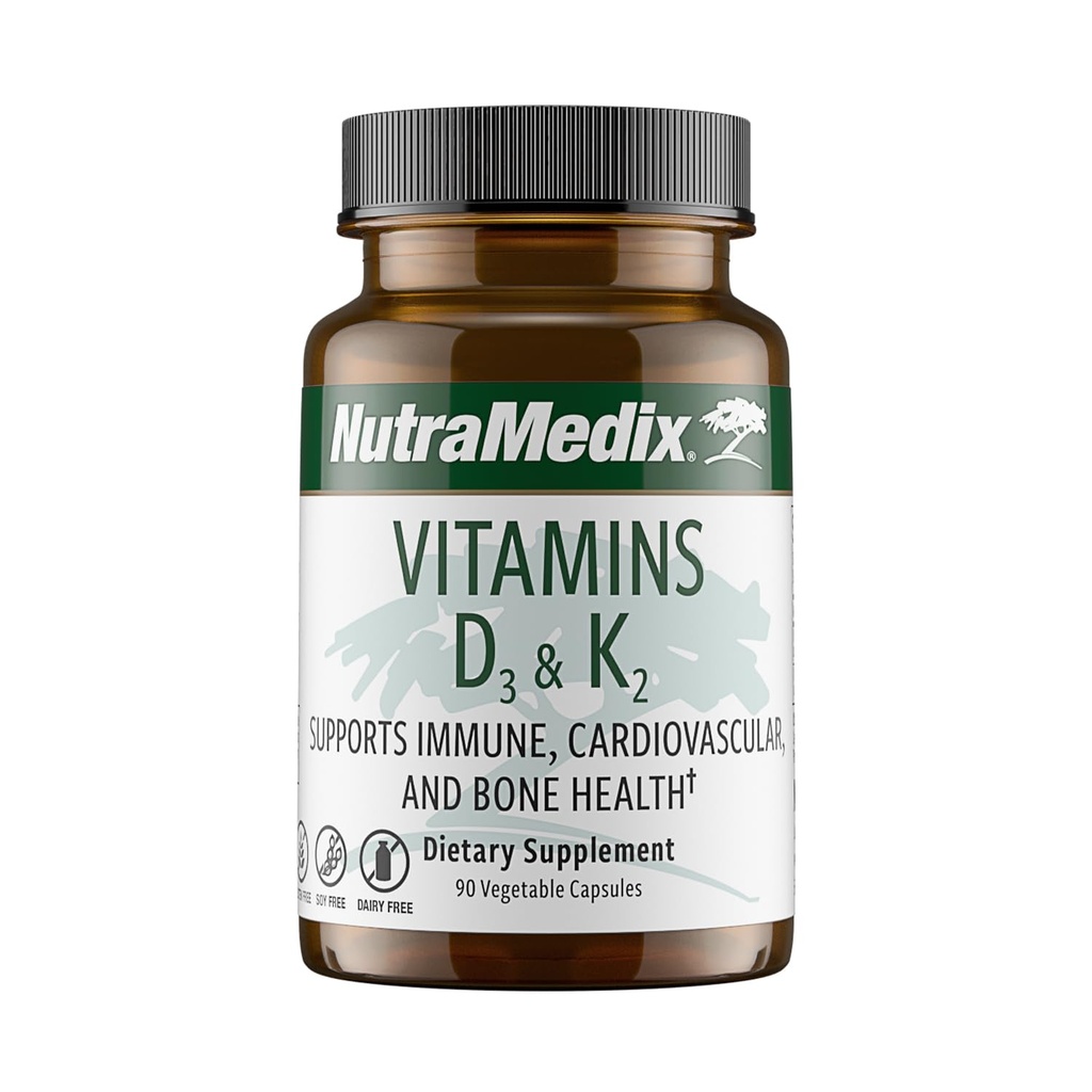 NutraMedix 维生素D3和K2 男女免疫支持补充剂 -- -- 帮助支持心脏健康 -- -- 能够协助代谢钙(90卡普勒)