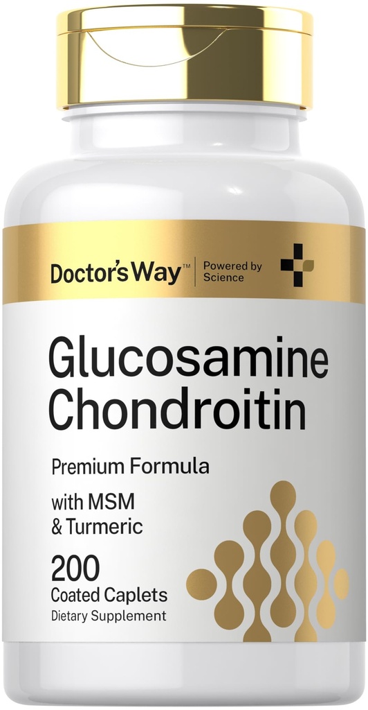 医生的Glucosamine Chondroitin MSM Turmeric 200 Caplets 高级支持复合体 – Non-GMO, Gluten 免费补充品