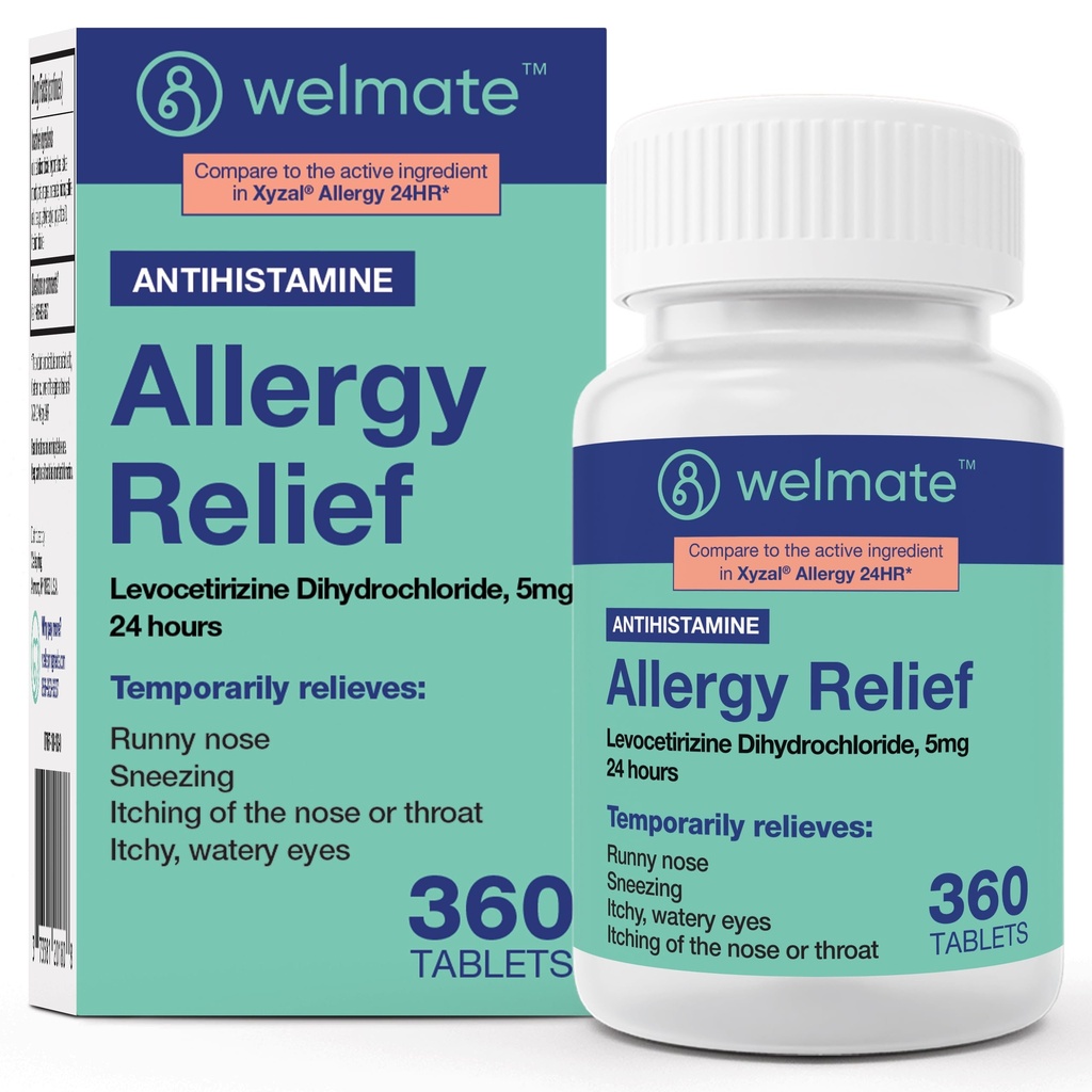WELMATE - 利沃切蒂里辛二氢氯化物5mg(360 cm) - 非昏睡过敏药 - 24小时 - 抗己胺 - 通用过敏药 - 超常药