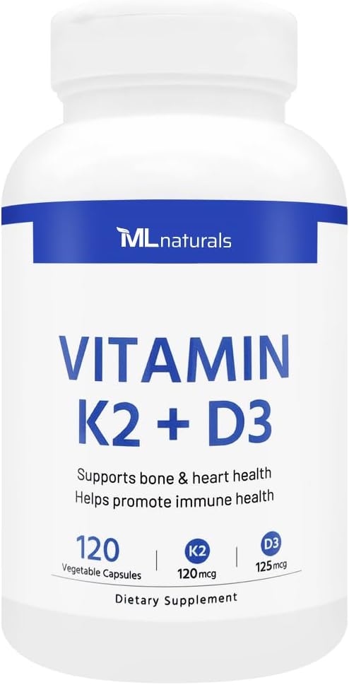 ML 天然维生素 K2 + D3 120 蔬菜罐头,NSF 验证和cGMP-Compliant