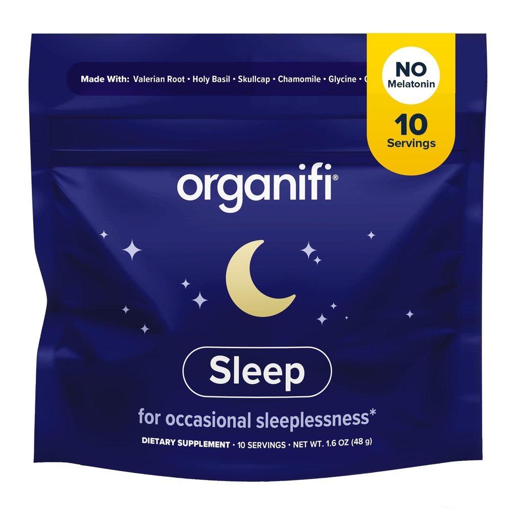 Organifi Sleep - 与Valerian Root, Lavender, GABA 和 L-theanine - No Melatonin - 冷静和放松夜饮 - 没有Gluten,奶制品或大豆的睡眠支持