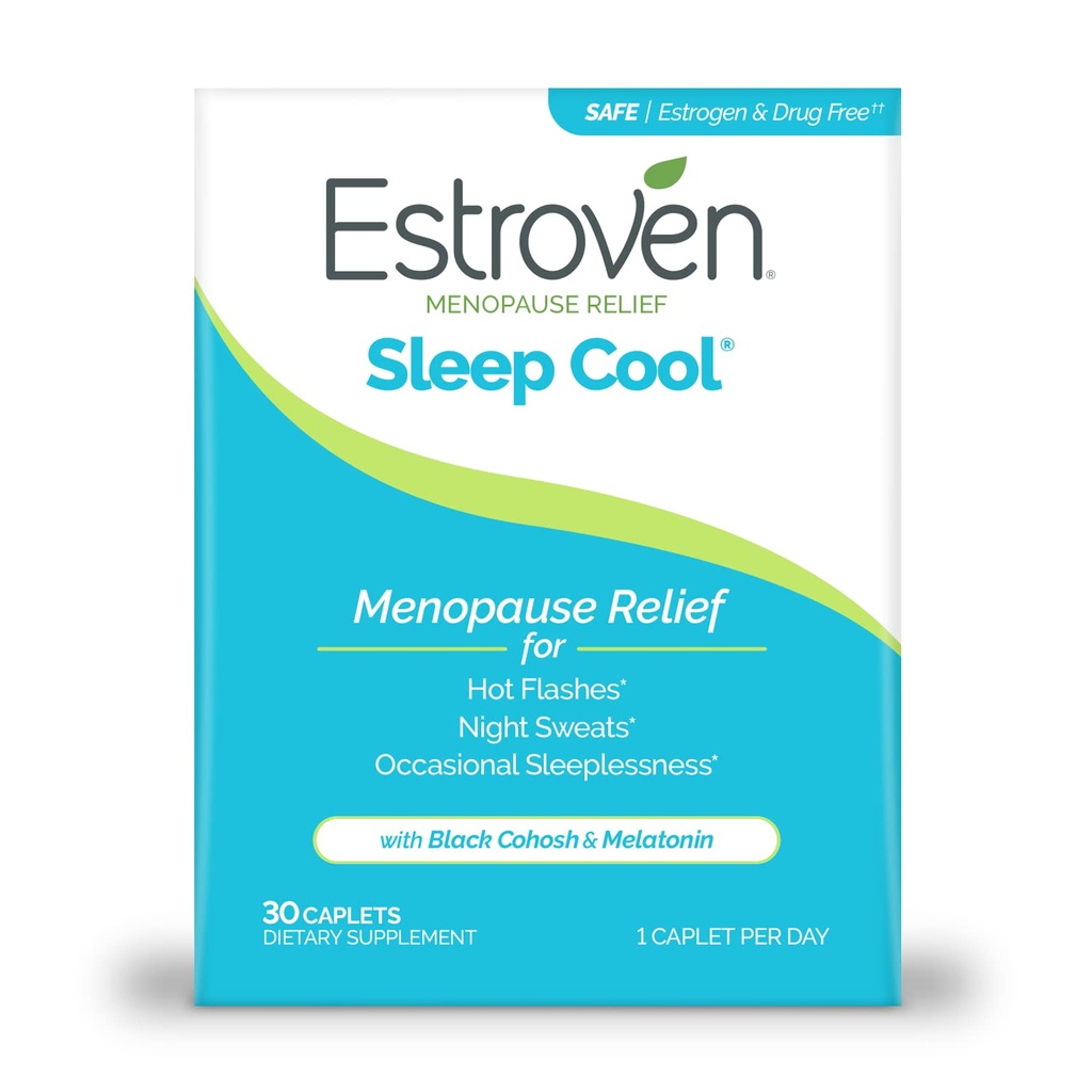 Estroven Sleep Cool for Menopause Relief, 30 Ct, 睡眠支持补充 临床证明 抗月经症状 + Night Sweats & Hot Flash Relief, Drug-No & Gluten-No