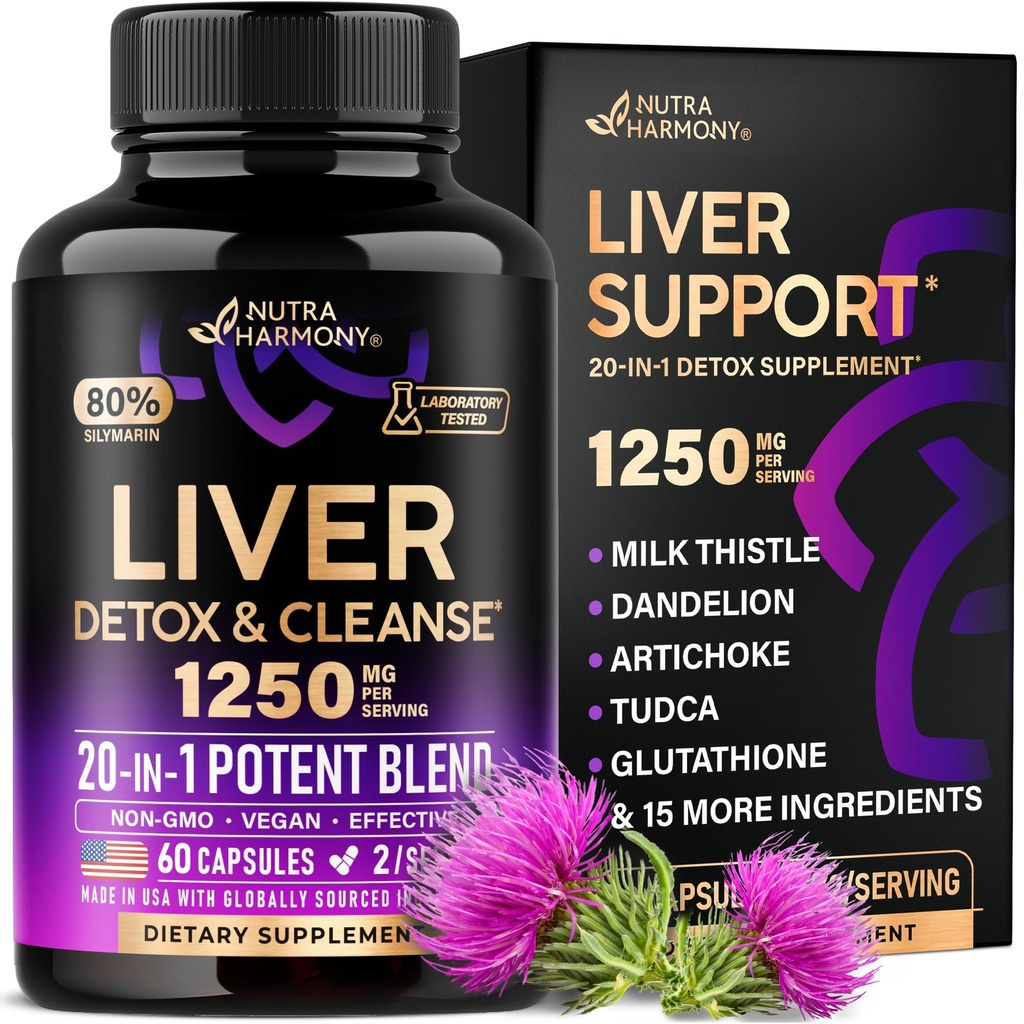 Liver Cleanse Detox & Reference - Milk Thetle - Dandelion – Artichoke – TUDCA – Glutathione & NAC - 有效的Liver健康补充 – 80% Silymarin - 实验室测试,Vegan - 在美国制造 60卡普尔