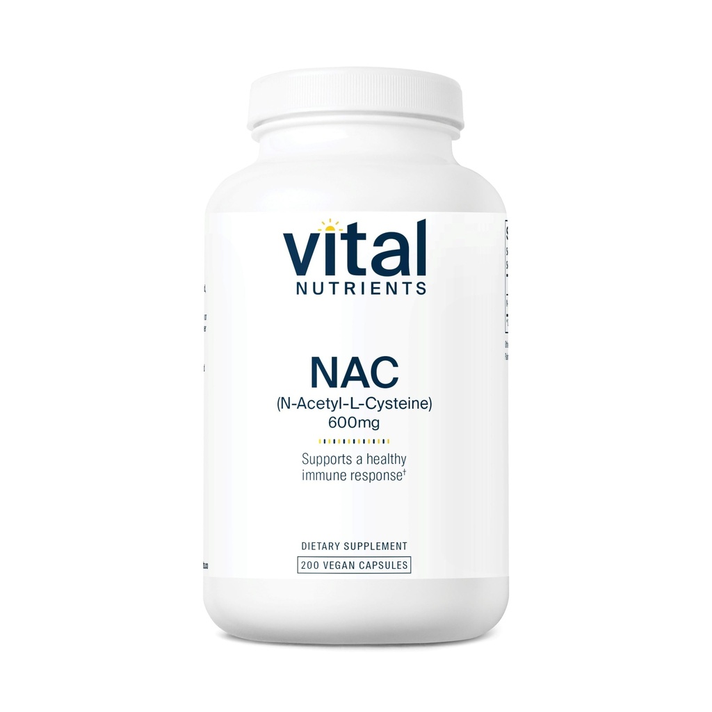 NAC 600mg → N-乙酰基 Cysteine → Vegan NAC 补充 → Sinus、Liver、Imune和呼吸卫生的抗氧化剂 * → Gluten,乳品,Soy Free → 200 Capsules