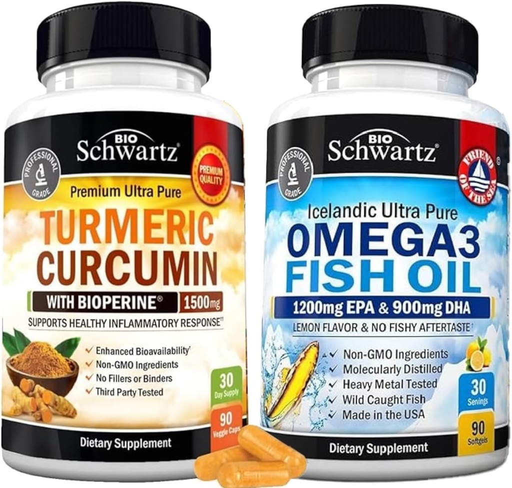 三重强度 Omega 3 鱼油软胶(1个月供应) + Turmeric Curcumin 与黑椒抽取 1 500 mg 复合物(1个月供应)