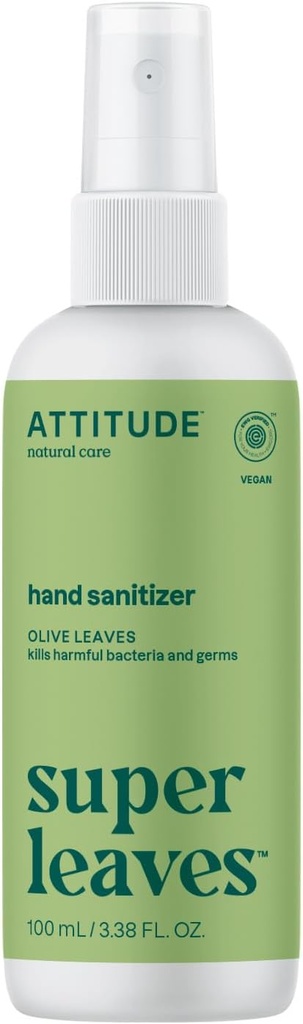 ATITUDE Hand Sanitizer Spray、EWG 验证、杀死Germs和细菌、Vegan 和 Plant-Based、成人和儿童安全、橄榄叶芽、3.38 Fl Oz(蒸瓶)