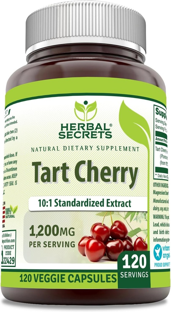 草药秘诀 Tart Cherry 10: 1 标准提取补编 | 1200 Mg Per service | 120 Veggie Capsules | Non-GMO | Gluten Free | | | (1 Pack, 120 Counter) 美国制造.