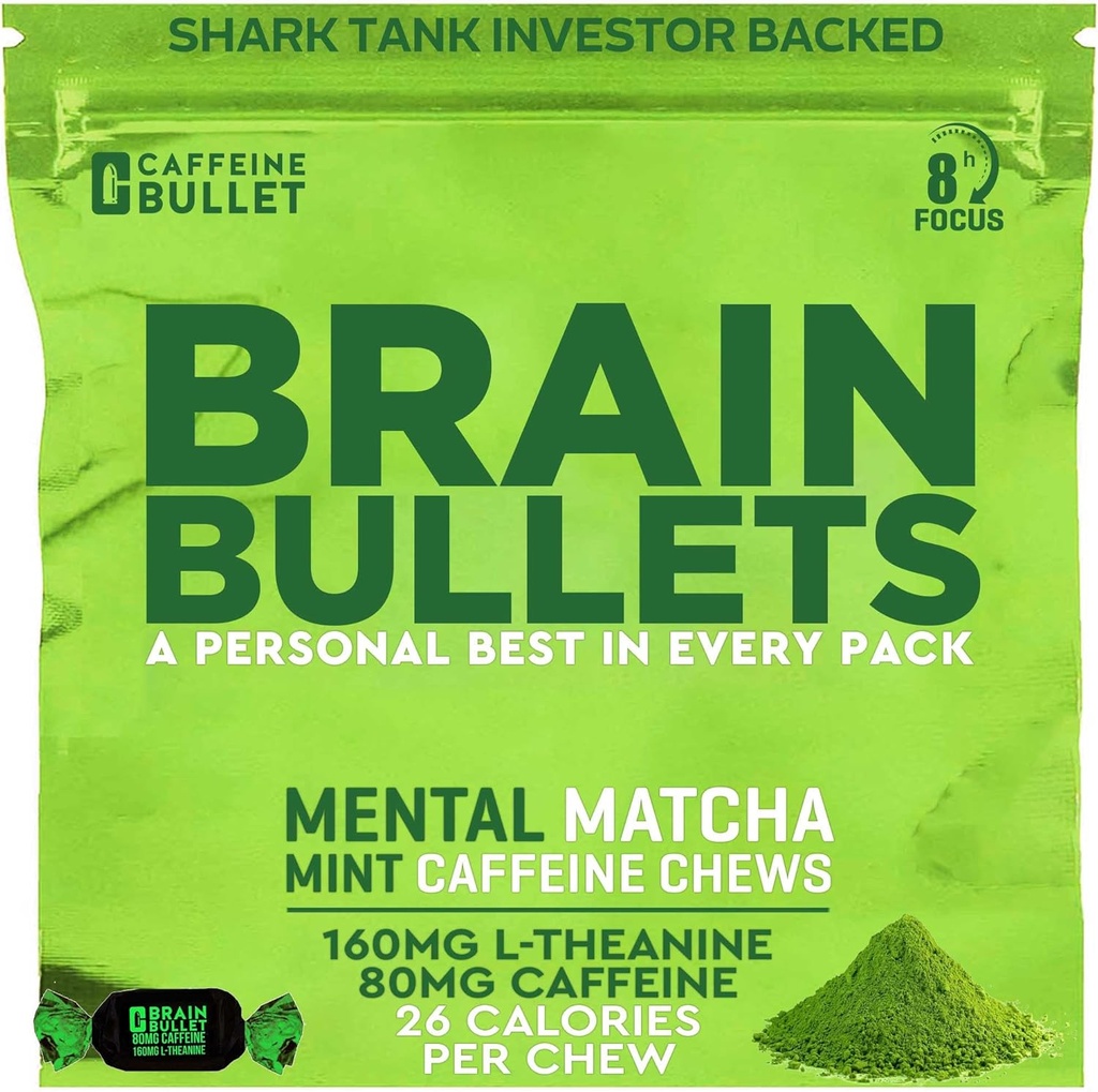 80mg Cafeine & 160mg L-Thenine Focus 增强能量 Chews (40 services) – 神经科学支持的诺诺氏堆栈,精神敏锐和认知支持 QQ Mint Matcha Flavor脑弹