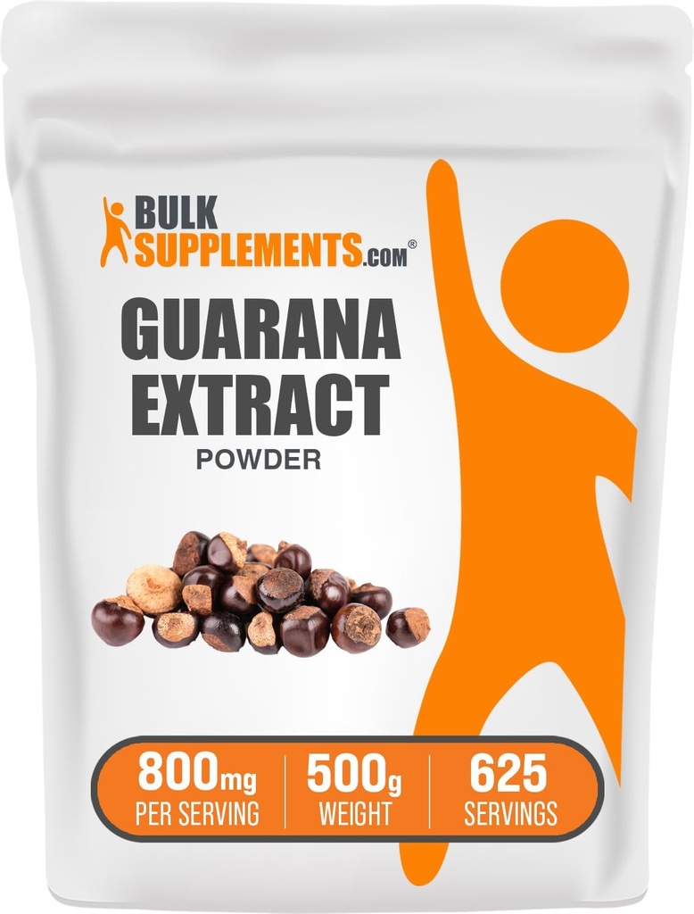 Bulk Assupports.com 瓜拉纳抽出粉末 - 天然咖啡因补充剂,来自瓜拉纳种子,瓜拉纳粉末 - Gluten Free,每服800mg,500g(1.1磅)(包1)