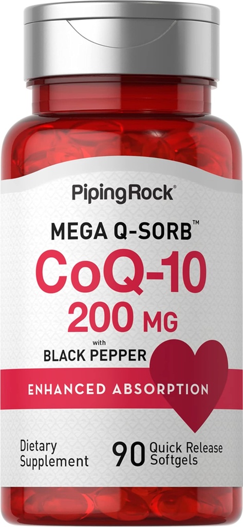 Piping Rock CoQ10 200mg Softgels ^ 90 Counter ^ 女性和男性 ^ 与 Black Pepper Excution → Non-GMO, Gluten Free 一起补充 ^ 女性和男性 ^ 与 Black Pepper Excution → Non-GMO , Gluten Free 共 0.
